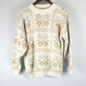 Vintage‎ Silver Gold Snowflake Holiday Sweater